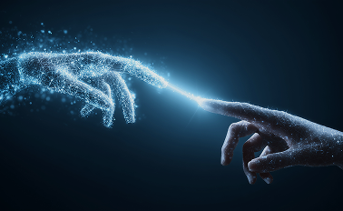 Hand touching electric hand