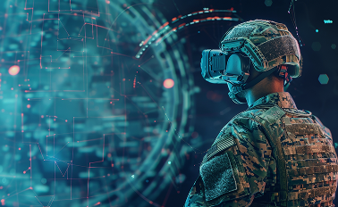 Soldier using VR goggles