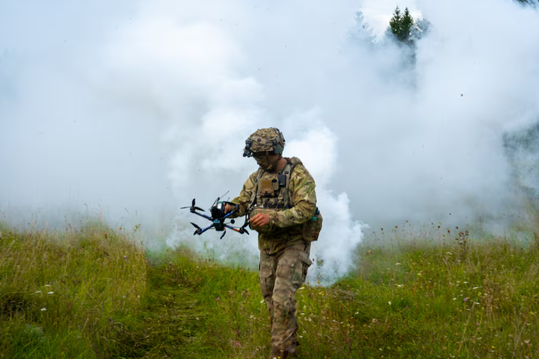 Soldier holding Drone