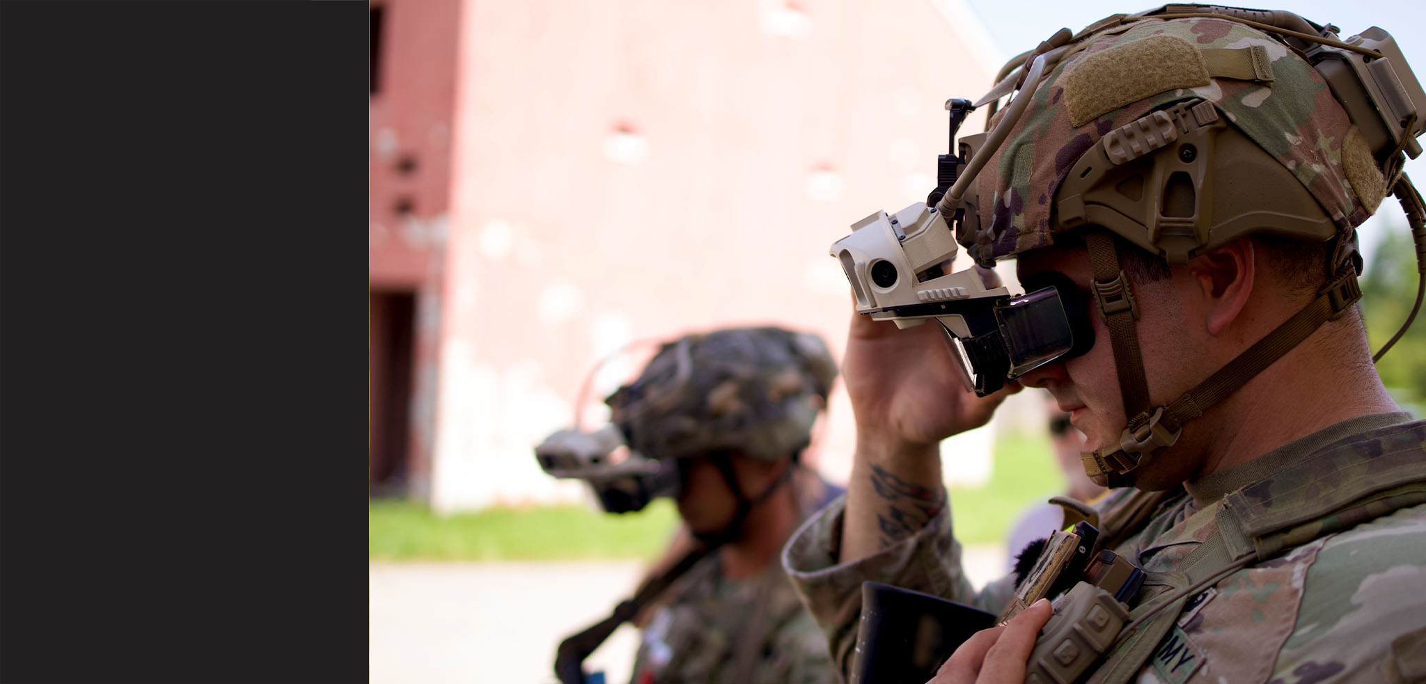 Soldier looking through AR headset