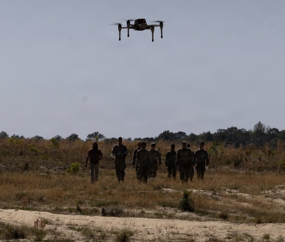 Soldiers at Fort Bragg, NC with Drone overhead