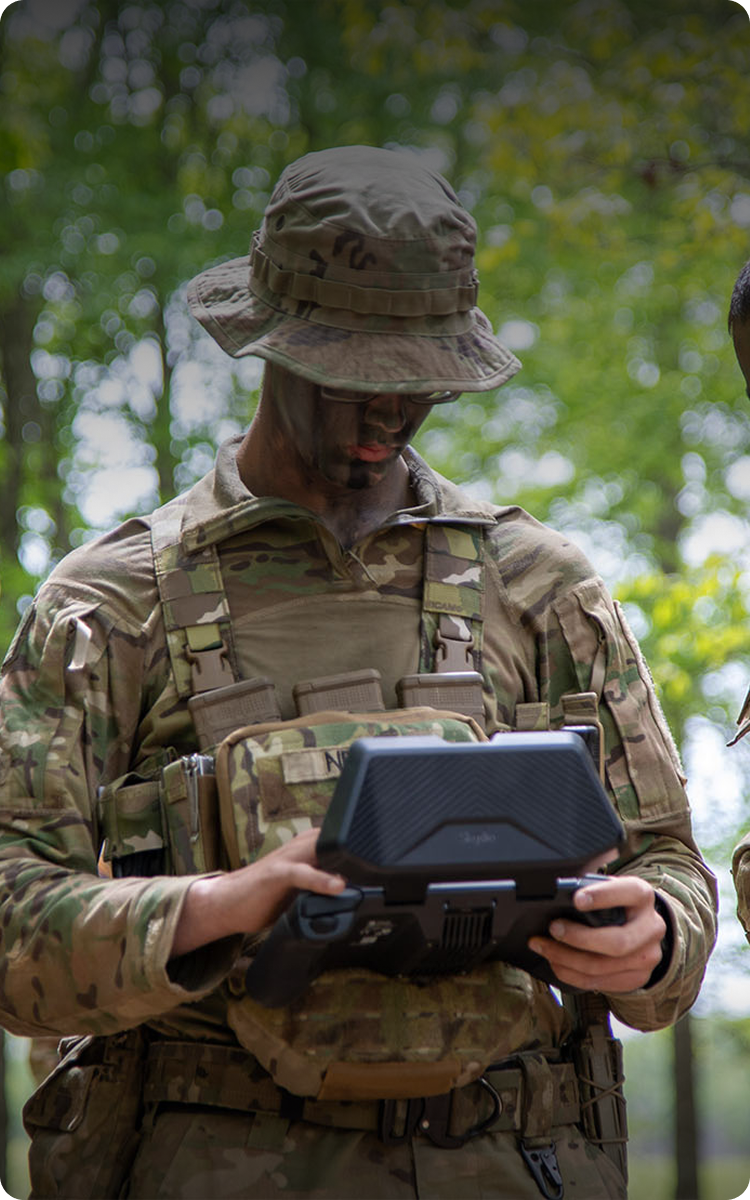 Soldier controlling Drone