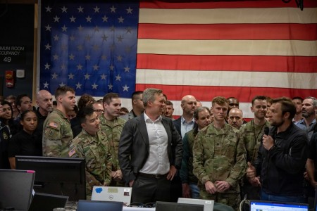 Dr. Alex Miller, Chief Technology Officer of the U.S. Army, provides opening comments during Operation Jailbreak on May 28, 2026, at Fort Carson, Colorado. Operation Jailbreak is the first in a series of combined Army and defense industry partnered hackathon events to integrate critical military technology systems as part of the overarching Right to Integrate effort.