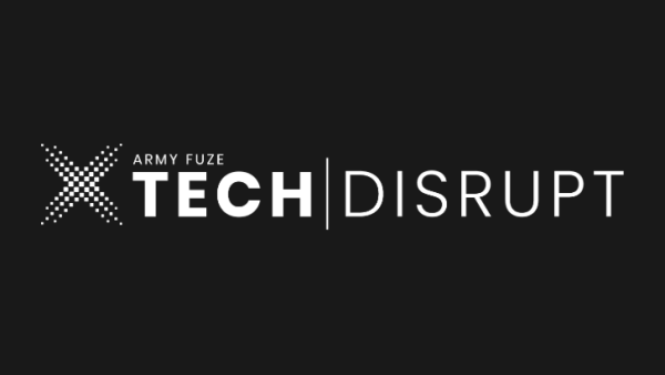 White logo 'Army FUZE xTech|Disrupt' on black background